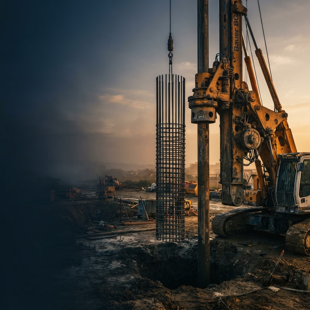 Foundation drilling rig at a construction site